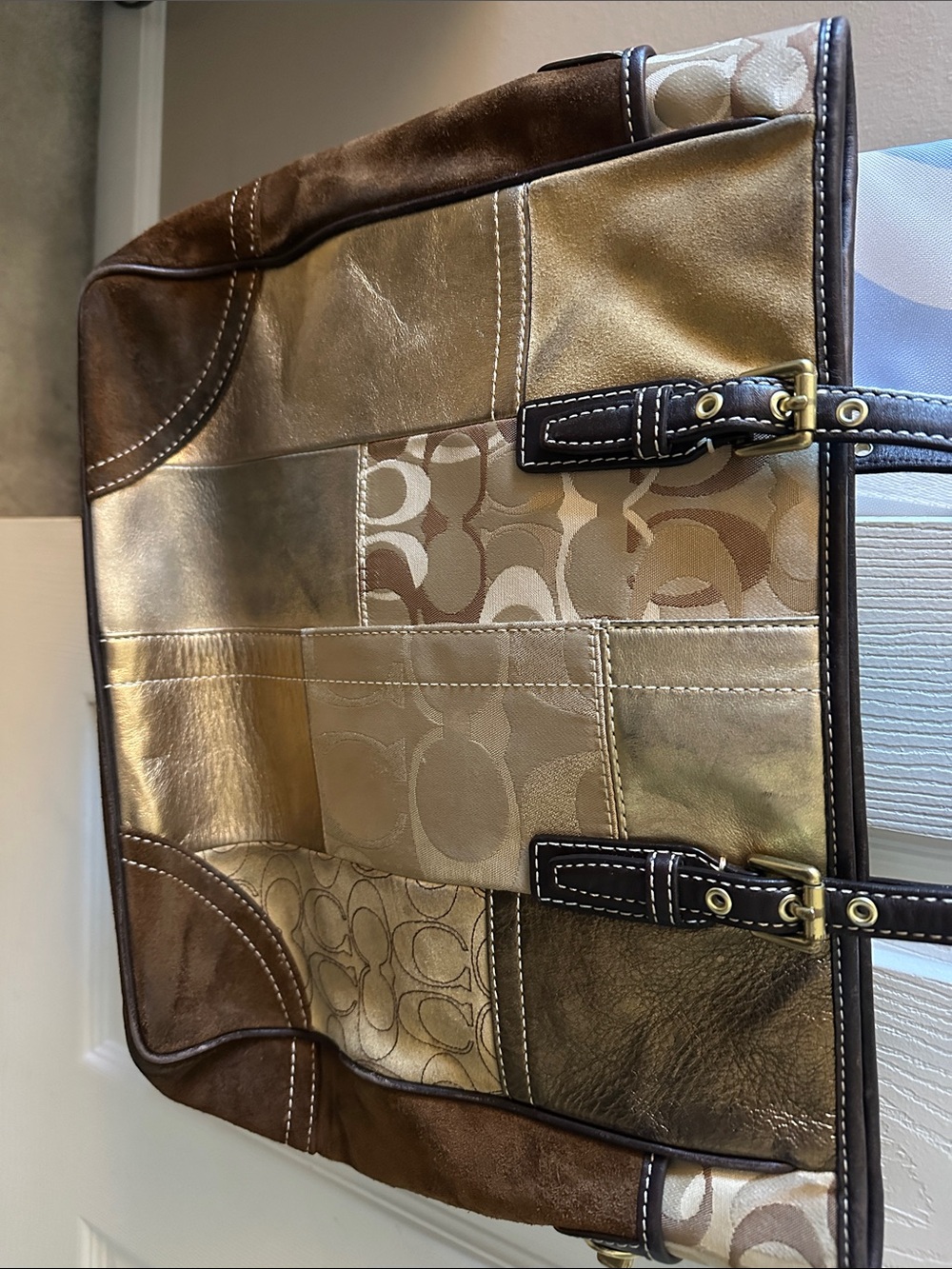 Coach Metallic Patchwork Tote in Brown and Gold - Picture 2 of 6